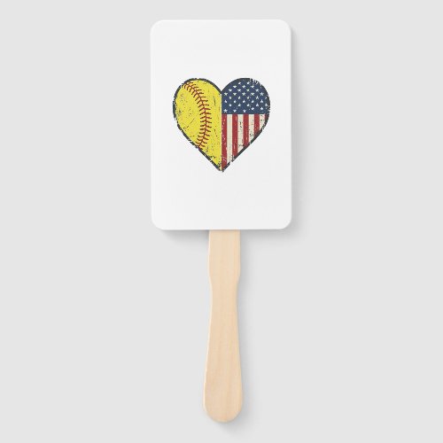 Patriotic Softball Heart Vintage Vector Design_1 Hand Fan