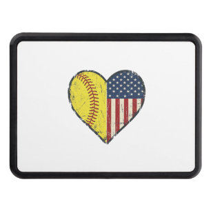 Patriotic Softball Heart Vintage Vector Design_1 Hitch Cover