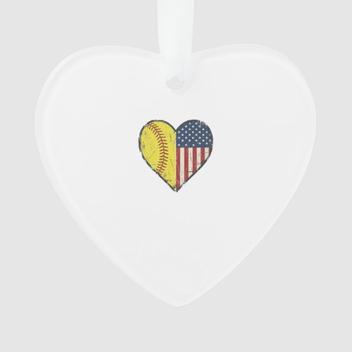 Patriotic Softball Heart Vintage Vector Design_1 Ornament