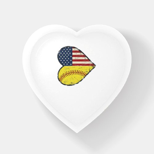 Patriotic Softball Heart Vintage Vector Design_1 Paperweight