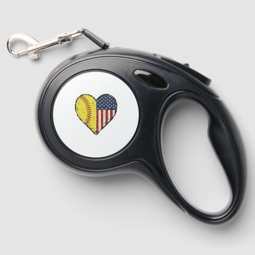 Patriotic Softball Heart Vintage Vector Design_1 Retractable Pet Leash