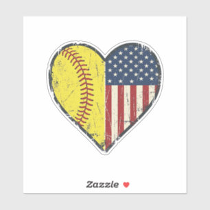 Patriotic Softball Heart Vintage Vector Design_1 Sticker