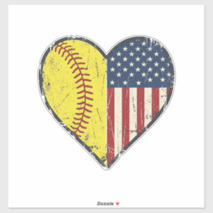 Patriotic Softball Heart Vintage Vector Design_1 Sticker