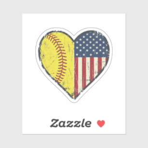 Patriotic Softball Heart Vintage Vector Design_1 Sticker