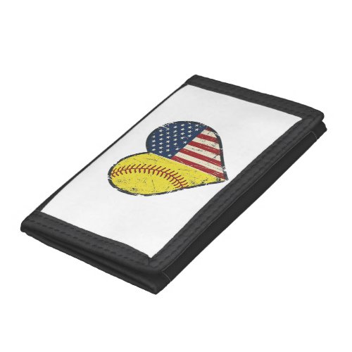Patriotic Softball Heart Vintage Vector Design_1 Trifold Wallet