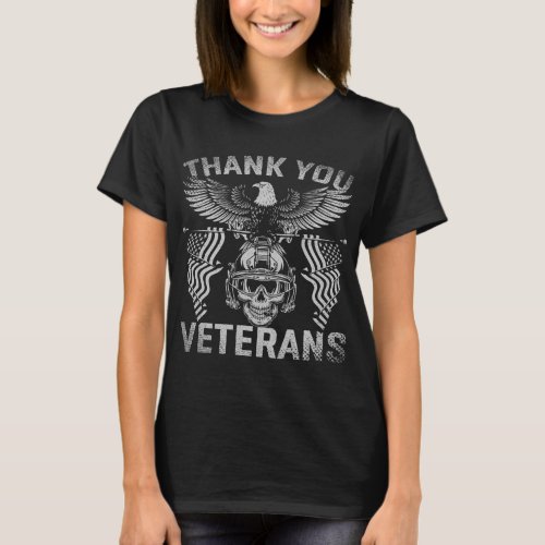 Patriotic Soldier Eagle Skull USA Flag Thank You V T_Shirt