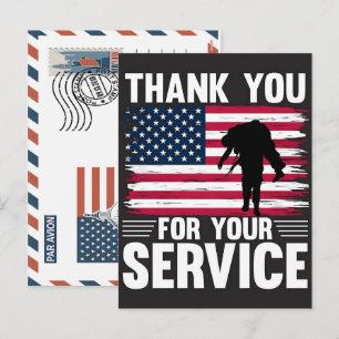 Patriotic Soldier Holding US Flag Postcard