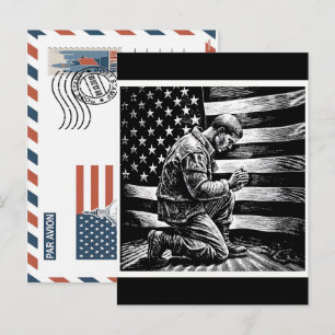 Patriotic Soldier Holding US Flag Postcard