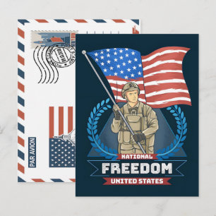 Patriotic Soldier Holding US Flag Postcard
