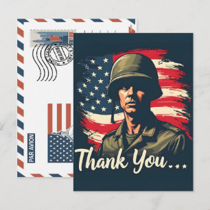 Patriotic Soldier Holding US Flag Postcard