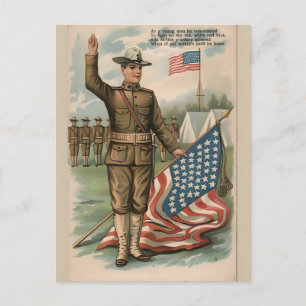 Patriotic Soldier Holding US Flag Postcard