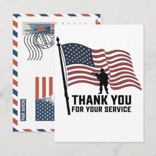 Patriotic Soldier Holding US Flag Postcard