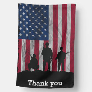 Patriotic Soldiers Silhouette with American Flag