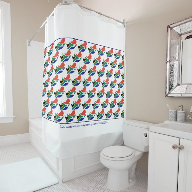 Patriotic SOUTH AFRICA Flag Customizable Scripture Shower Curtain (In Situ)