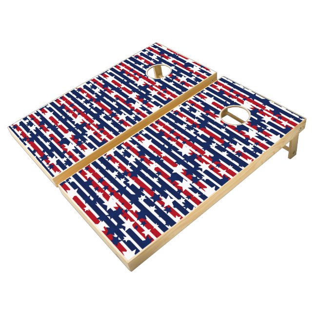 Patriotic Spark: Stars & Stripes in Motion Cornhole Set (Angled)