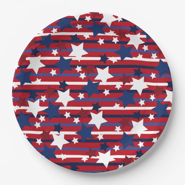 Patriotic Spark: Stars & Stripes in Motion Paper Plates (Front)