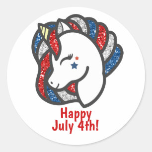 Patriotic Sparkly Red, White and Blue Unicorn Classic Round Sticker