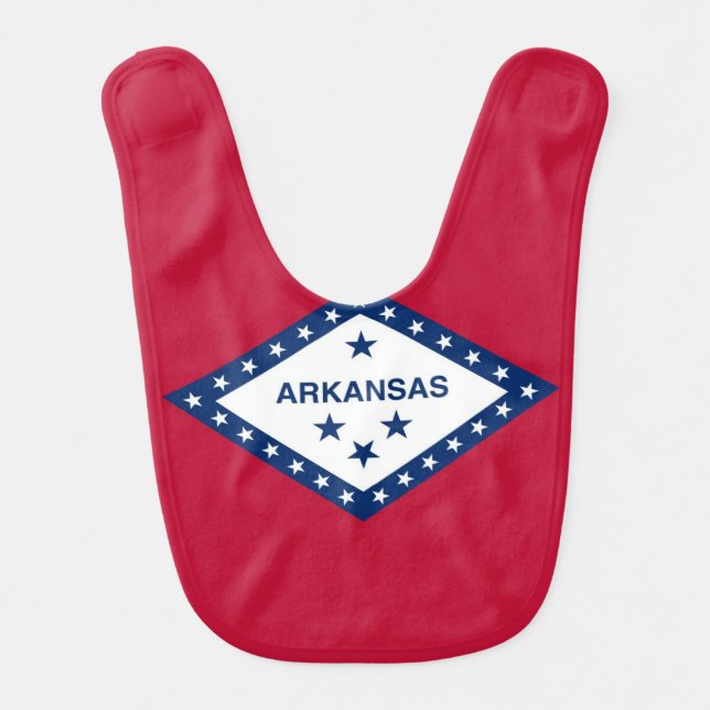 Patriotic, special baby bib with Flag of Arkansas (Front)