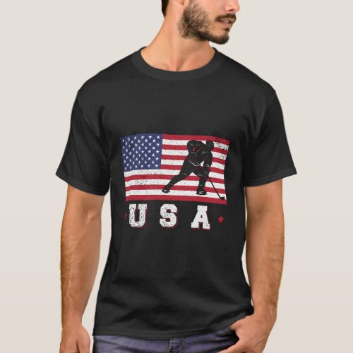 Patriotic Sports American Usa Flag Ice Hockey T_Shirt