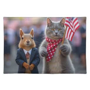 Patriotic Squirrel and Cat Cloth Placemat
