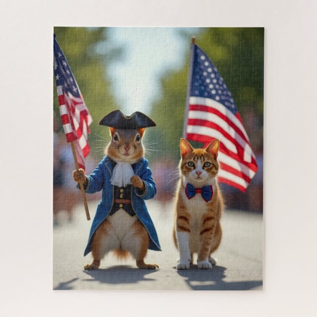 Patriotic Squirrel and Cat Jigsaw Puzzle (Vertical)