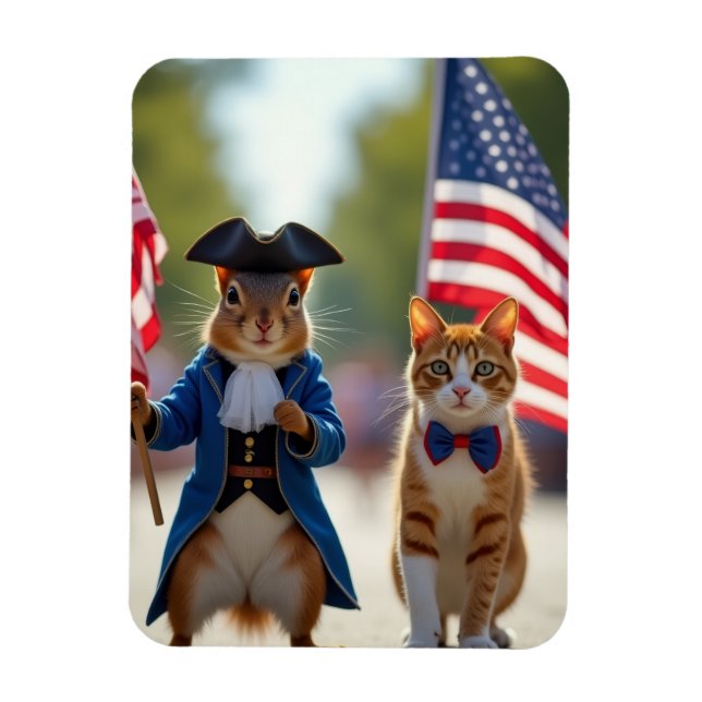 Patriotic Squirrel and Cat Magnet (Vertical)