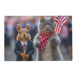 Patriotic Squirrel and Cat Placemat