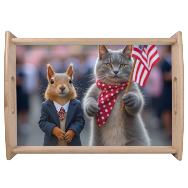 Patriotic Squirrel and Cat Serving Tray (Front)