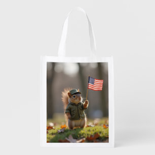 Patriotic Squirrel Grocery Bag