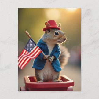 Patriotic Squirrel Holiday Postcard