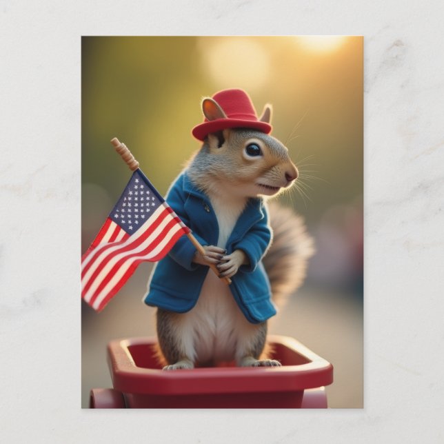 Patriotic Squirrel Holiday Postcard (Front)