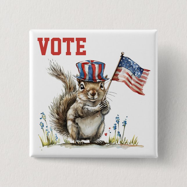 Patriotic Squirrel Vote  Button (Front)