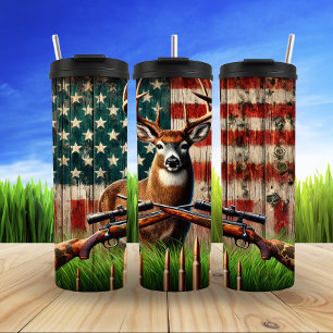 Patriotic Stag in Rustic Wilderness Thermal Tumbler