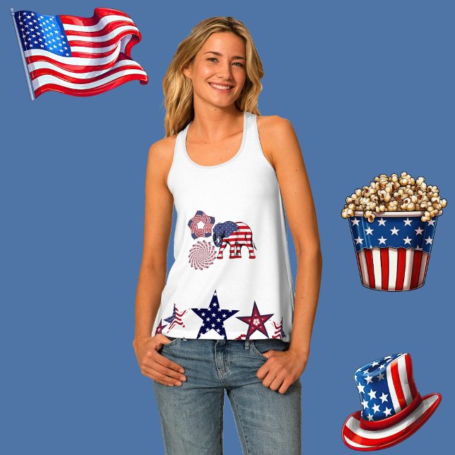 Patriotic Star American Flag Elephant White Tank Top (Patriotic Star American Flag Elephant White Tank Top)