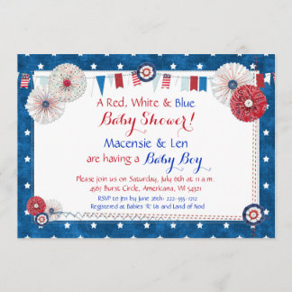 Patriotic Star Baby Shower Invitations - Country