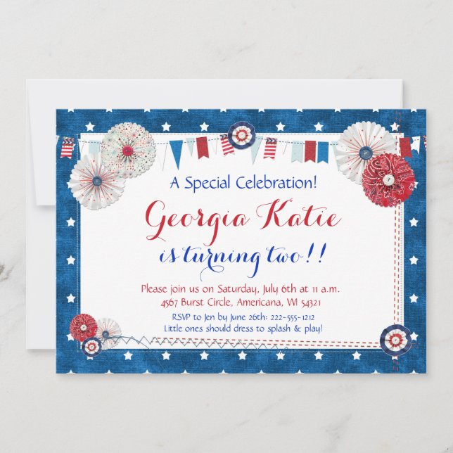 Patriotic Star Birthday Invitations - Country (Front)