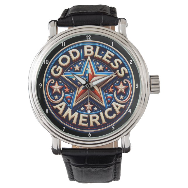 Patriotic Star 'God Bless America' Text Watch (Front)