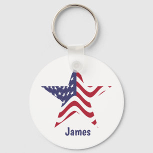 Patriotic Star Red White and Blue Keychain