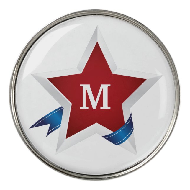 Patriotic Star with Custom Monogram Golf Ball Marker (Front)