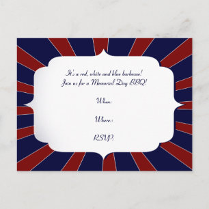 Patriotic Starburst in Red White and Blue Invitation Postcard