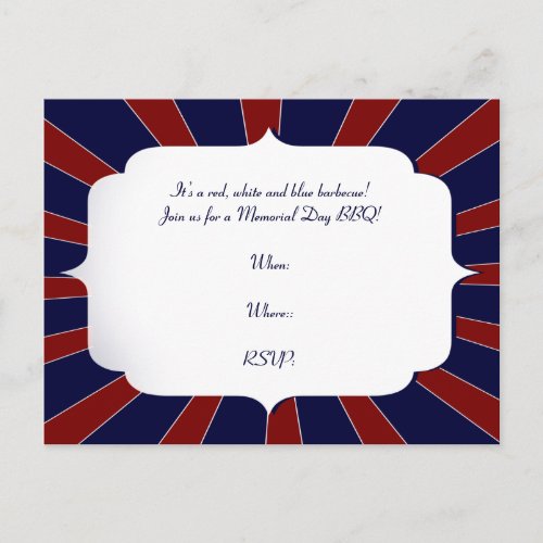 Patriotic Starburst in Red White and Blue Invitation Postcard