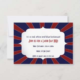 Patriotic Starburst Red White and Blue Labor Day Invitation