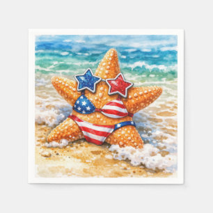 Patriotic Starfish in Beach Sand Napkins