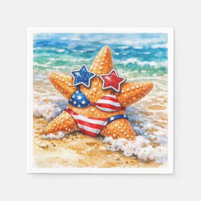 Patriotic Starfish in Beach Sand Napkins (Front)