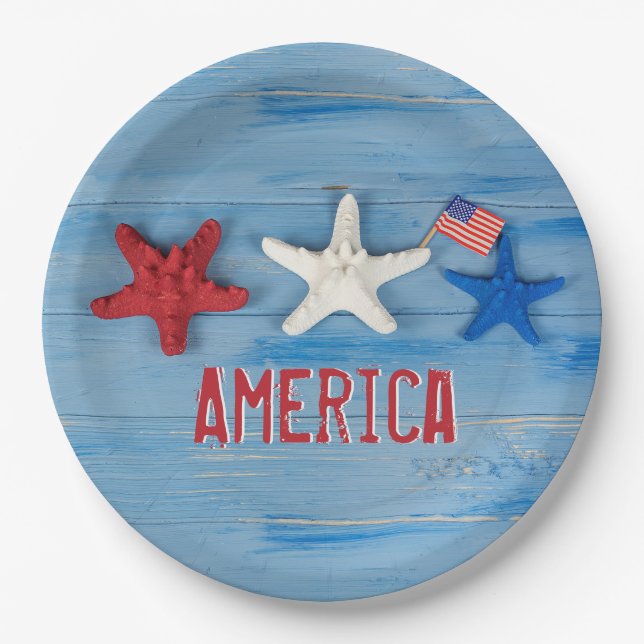 Patriotic Starfish Paper Plates (Front)