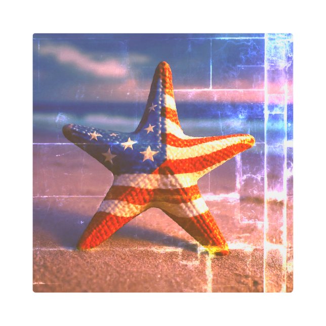 Patriotic Starfish Stranded on the Beach Metal Print (Front)