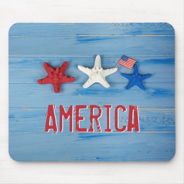 Patriotic Starfish With American Flag Mouse Pad (Front)