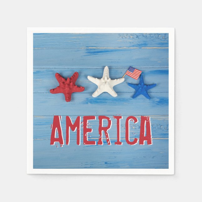 Patriotic Starfish With American Flag Napkins (Front)