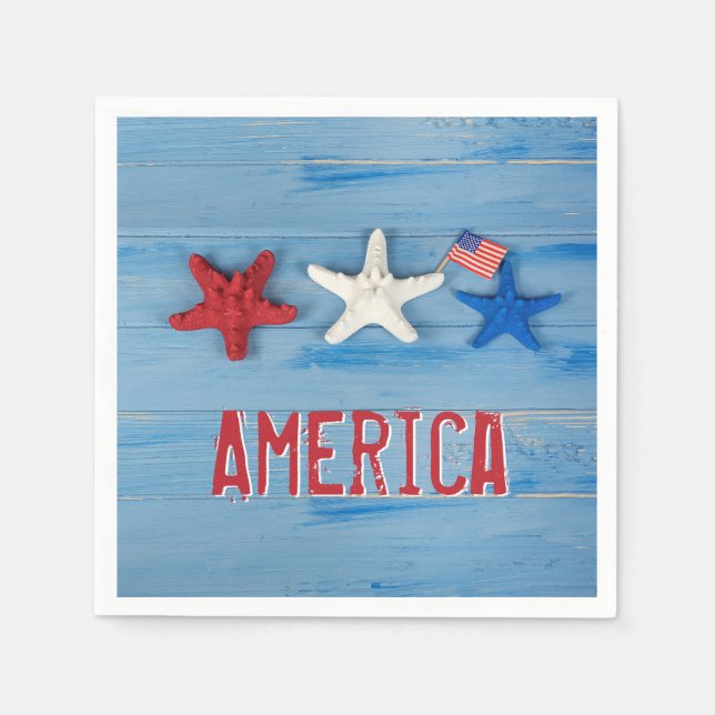 Patriotic Starfish With American Flag Napkins (Front)