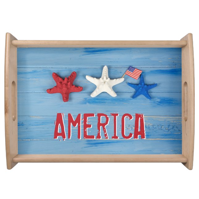 Patriotic Starfish With American Flag Serving Tray (Front)